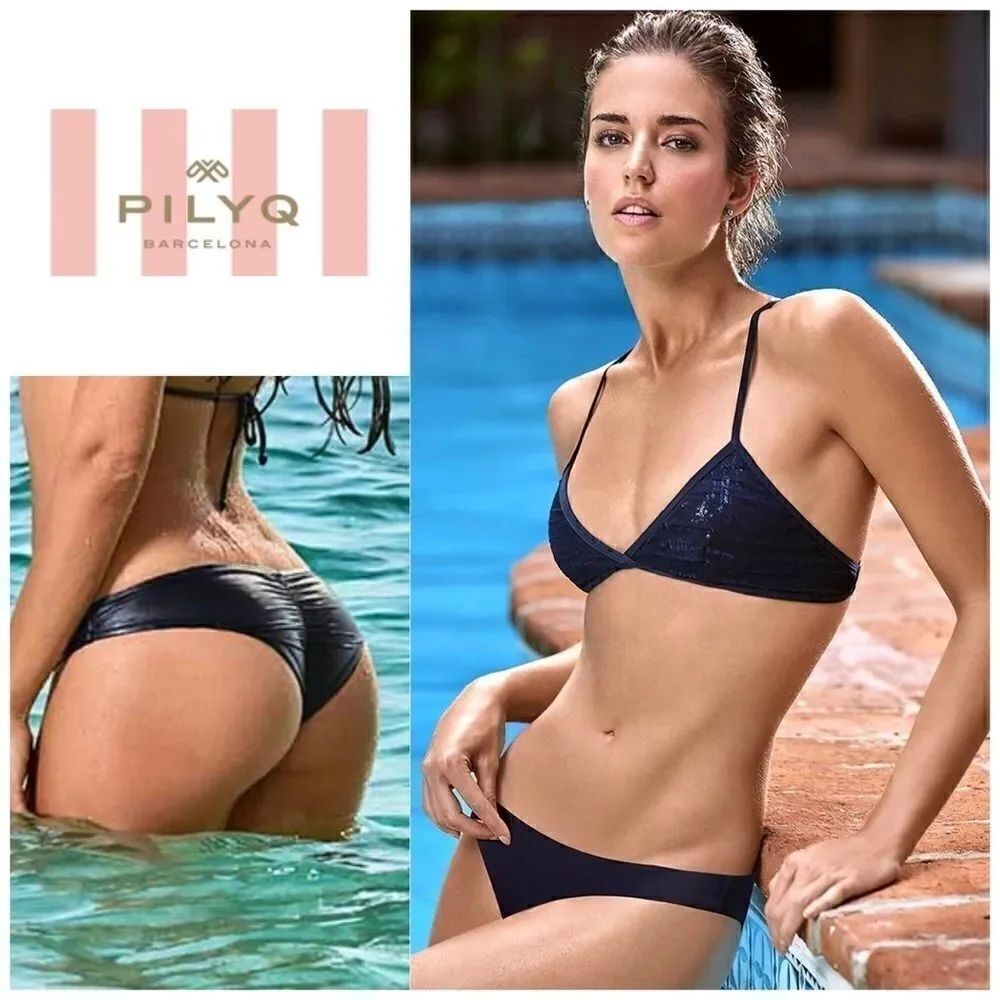 PILYQ navy Atlantis full cut bikini set. NWT